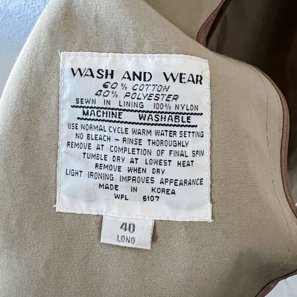 Oleg Cassini 80s Vintage Cotton Blend Tan Double Breasted Men's Trench Coat 40 L - Picture 9 of 10